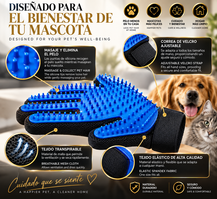Guante Masajeador Limpiador Pelo Mascotas